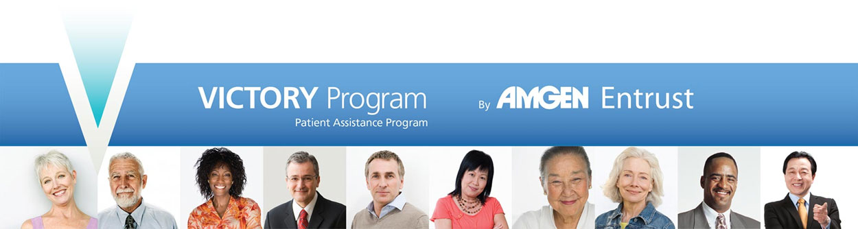 VICTORY Program Patient Assistance Program by Amgen Entrust. - Headshots of patients.